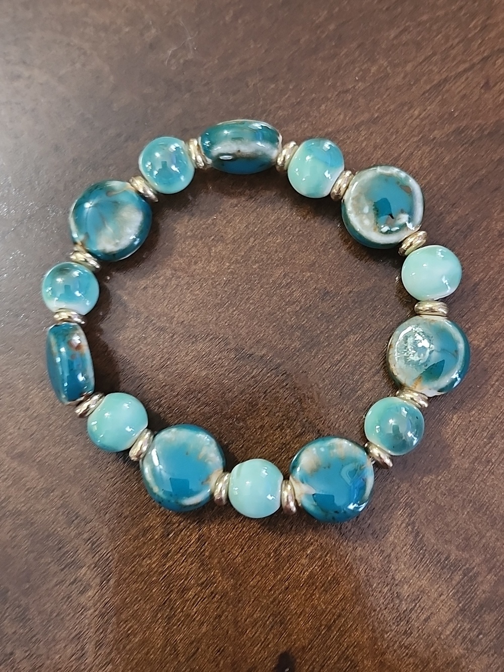 Handmade Green and Gold Beaded Bracelet